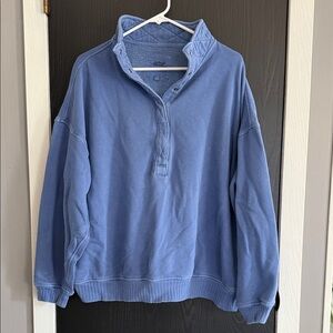 aerie Dusty Blue Quarter-Snap Pullover Sweatshirt